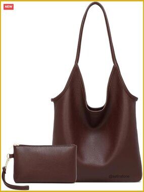 Slouchy Hobo Shoulder Bag Vegan Leather Large Everyday Handbag with Cosmetic